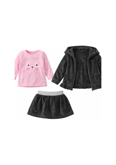 Kız Bebek 3 Parça Etekli Takım Siyah&Pembe