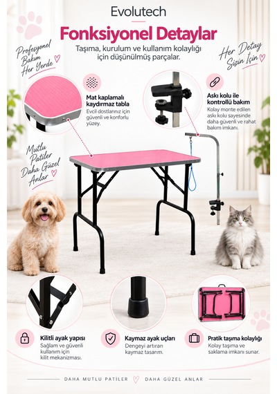 Pet Grooming Katlanabilir Pembe Taşınabilir Pet Kuaför Masası 80 Cm X 50 Cm Pet Grooming Katlanabilir Pembe Taşınabilir Pet Kuaför Masası 80 Cm X 50 Cm