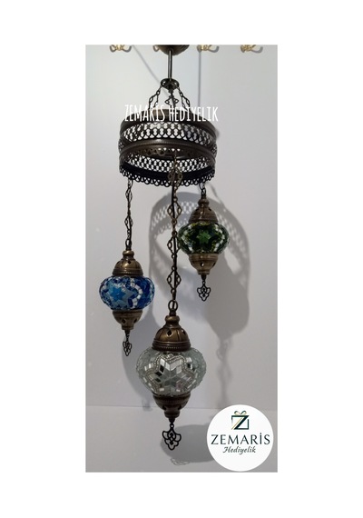 El Yapımı Otantik Mozaik Avize 3 Lü Çok Renkli - 719092352 Çok Renkli