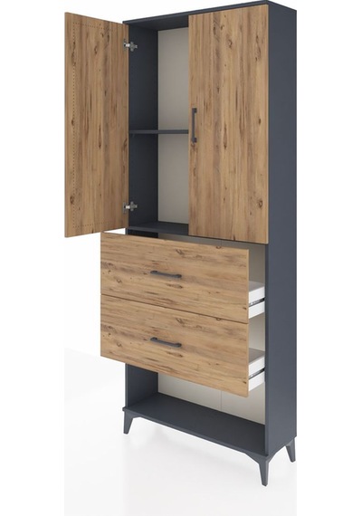 Arges Dolap 2 Raflı 2 Çekmeceli 2 Kapaklı 88x30x221 Antrasit-çam Antrasit