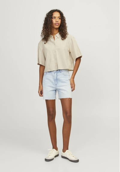 Jack & Jones Kadın Crop Keten Gömlek - Lulu 12231335 Cement Bej