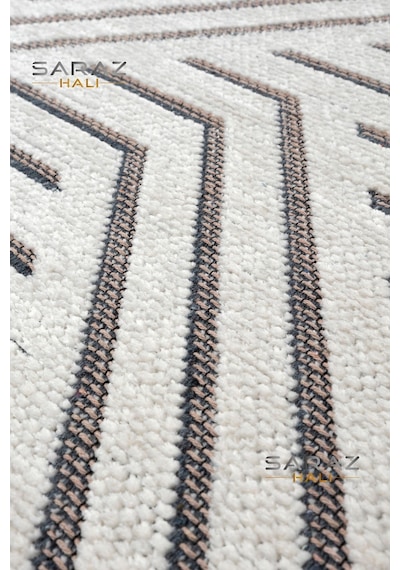 Saraz Halı Ada Kilim Modern Salon Mutfak Koridor Kesme Yolluk Dokuma Makine Halısı Zigzag Krem Krem