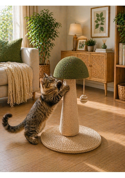 Pureza Yeşil Mantar Tasarımlı Kedi Tırmalama Ve Oyuncak Standı Interaktif Kedi Oyuncağı