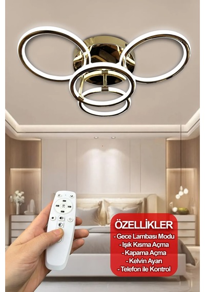 Exxen Kumandalı Çift Yönlü İthal 3+1 Modern Yüksek Işık Gücü Modern Uzun Ömürlü Sarkıt Led Avize - Gold Gold