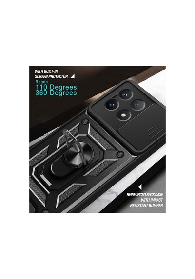 Tr Constraın Xiaomi Poco X6 Pro İle Uyumlu Kaze Tora Kamera Korumalı Sürgülü Yüzüklü Armor Military Tank Kızakl