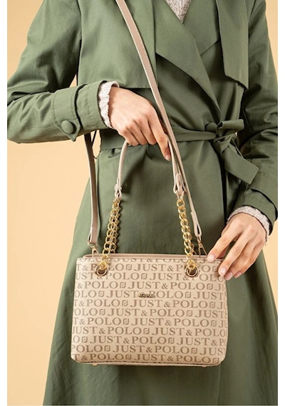 Just Polo Kadın Orta Boy Zincir Detaylı Ayarlanabilir Askılı Şık El & Omuz Çantası Shoulder Bag Kum 40233842