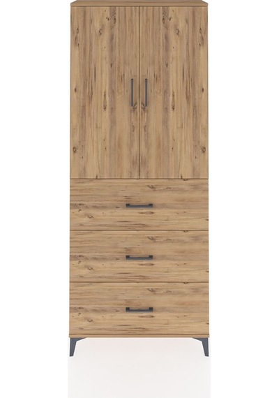 Arges Dolap 3 Raflı 3 Çekmeceli 2 Kapaklı 88x30x221 Çam-çam Çam