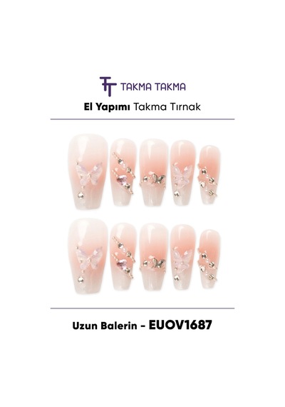 Euov1687 Uzun Balerin 10'lu Tekrar Kullanılabilir El Yapımı Protez Takma Tırnak L