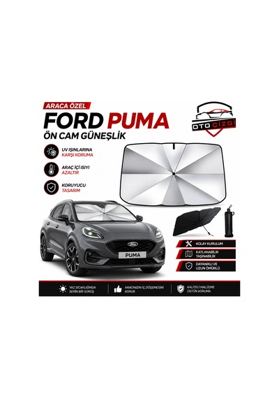Ford Puma Şemsiye Tip Ön Cam Güneşliği Katlanabilir Uv Korumalı Araç Cam Güneşlik