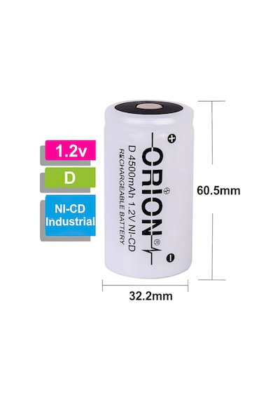 Orion 4500 mAh 1.2 V D Boy Ni-CD Industrial Şarj Edilebilir Pil