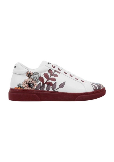Kadın Vegan Deri Beyaz Sneakers - Magic In The Air Tasarım Beyaz - Bordo