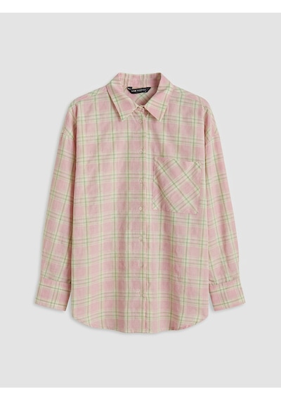 Lcw Modest Pembe Ekose Oversize Kadın Gömlek