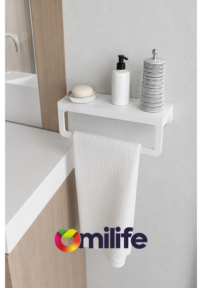Beyaz Raflı Havlu Askısı Metal Banyo Raflı Havluluk 27 Cm Otel Tipi Duvar Havlu Rafı Diğer