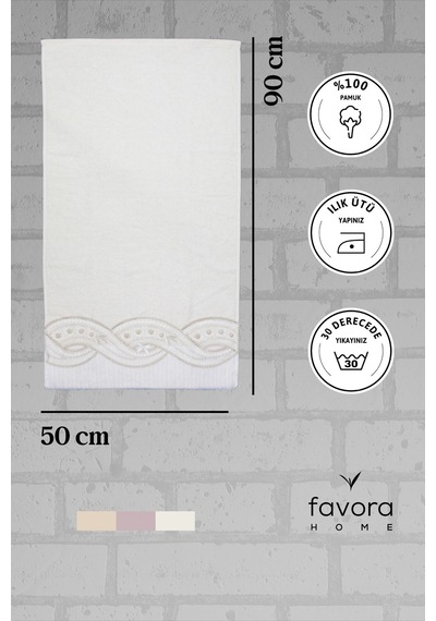 %100 Pamuk Fiyonk Güpürlü Çeyizlik Havlu 50x90 - Krem