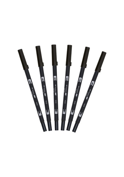 Tombow Abt-n15 6p Keçeli Dual Brush Pen İle İki Uç, 6 Adet Siyah