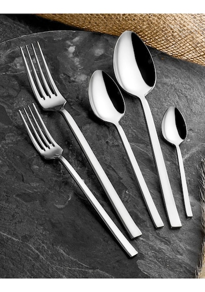 Zagori Düz Model 12 Kişilik 60 Parça Natural Çatal Kaşık Takımı Gümüş