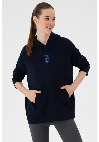 U.S. Polo Assn. Kadın Lacivert Yırtmaçlı Kapüşonlu Sweatshırt 50313611-VR033