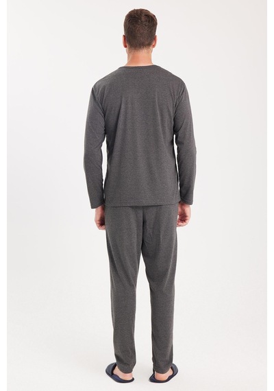 Tudors Erkek Standart Fit %100 Pamuk Bisiklet Yaka Beli Lastikli Antrasit Pijama Takımı-37937 Antrasit