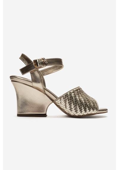 Luvi Shoes Sylvar Altın Örgü Kadın Dolgu Topuklu Ayakkabı