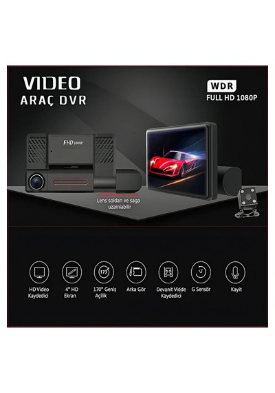 3 Yönlü Araç Kamerası 1080P Full HD Gece Görüş Geri Görüş | Wifi | G-Sensör |
