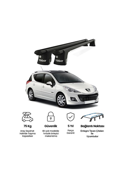 Trio-ı Peugeot 207 Kombi 2007-2012 Uyumlu Siyah Kilitli Ara Atkı 120cm Port Bagaj Tavan Barı