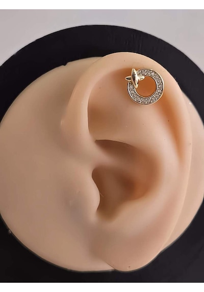 Halka X Artı Model Kıkırdak Piercing Tragus Helix Altın Kaplama Gold Renk Küpe Gold