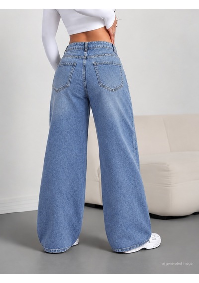 Bhrwear Kadın Yüksek Bel Taşlı Cep Detaylı Paçaya Doğru Genişleyen Kot Pantolon Renkli