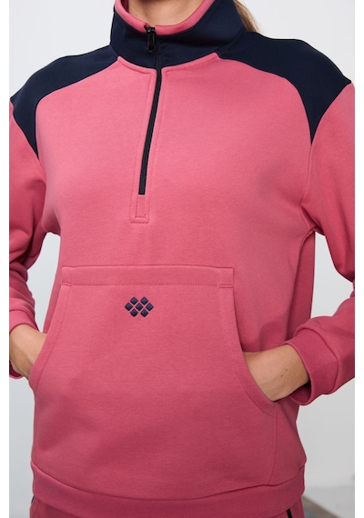 Tommy Life Yaban Gülü Kompakt Pamuklu Kalın Pürüzsüz Dokulu Dik Yaka Oversize Fit Kadın Eşofman Takım - 95342 Turuncu