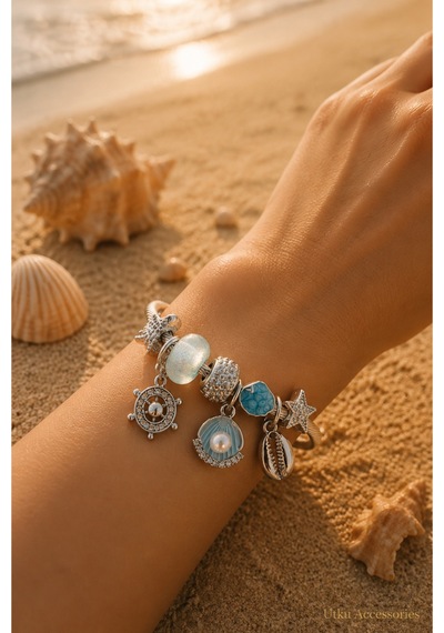 Stainless Steel Charm Taşlı Çelik Bileklik Gümüş 81538210
