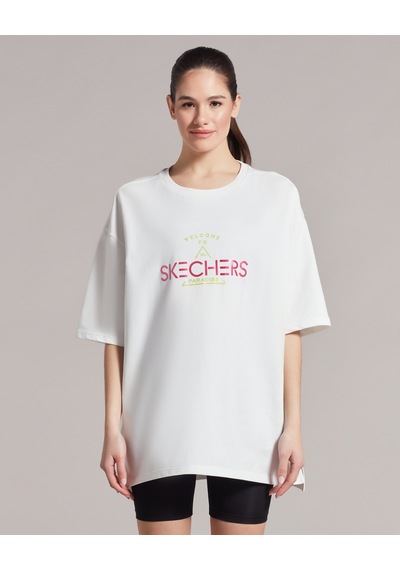 Skechers W Graphic Tee Neon Print Crew Neck T-Shirt Kadın Beyaz Tshirt S231296-100