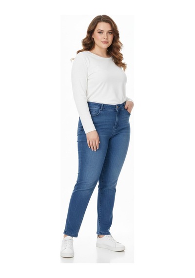 Kübra Kadın Bilek Jeans Pantolon Kemer Lastikli Düğmeli Bgl-st05057 Mavi