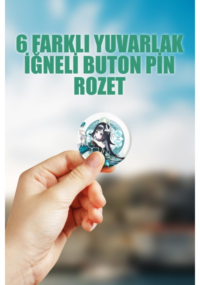 Lan Yan Genshin İmpact Çanta Süsü Rozet İğneli Buton Rozet Seti 6 Adet Çok Renkli
