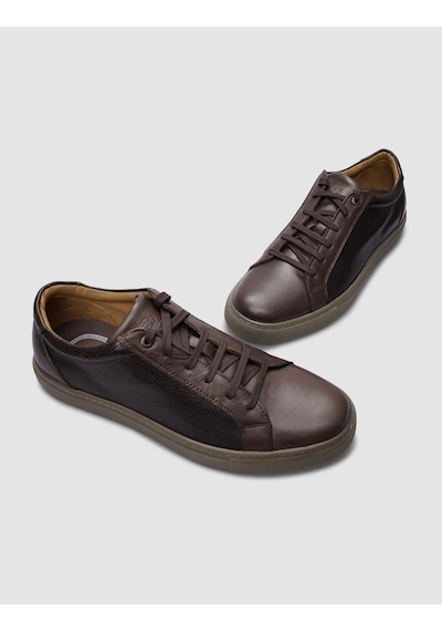 %100 Hakiki Deri Kahverengi Bağcıklı Erkek Sneaker-kahverengi Kahverengi