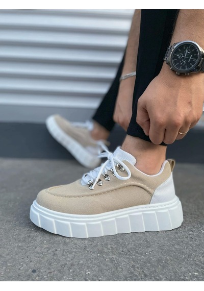 Jy010 Cloud Bağcıklı Süet Erkek Günlük Sneaker Ayakkabı Sbt - Krem/beyaz Krem
