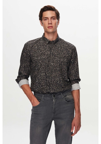 Twn Slim Fit Haki Baskılı Gömlek 3ec0221212591 Haki