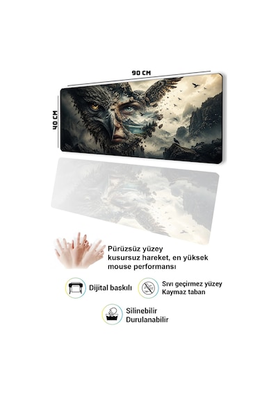 Sonictouch Klavye Mousepad 40x90cm Dikişsiz Pürüzsüz Sıvı Geçirmez Kaymaz Taban Baykuş Ruhu