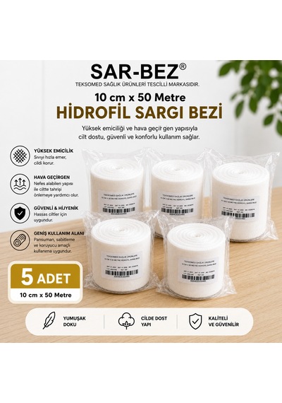 Teksomed Hidrofil Sargı Bezi 10cmx50metre 5 Adet