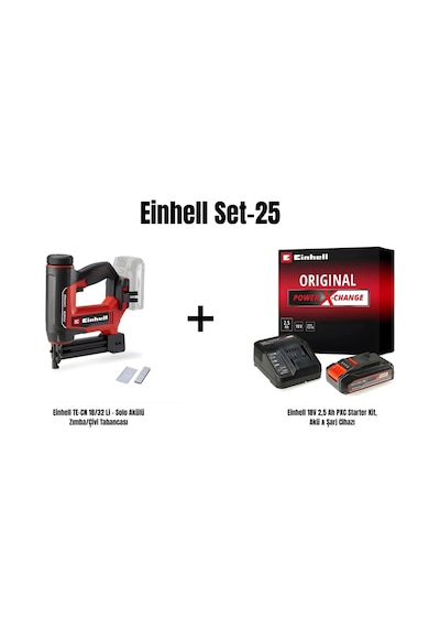 Einhell TCBNLI3508 Set-25 TE-CN 18/32 Li - Solo Akülü Zımba Çivi Tabancası + Einhell 18v 2.5AH Pxc Starter Kit Akü & Şarj Cihazı