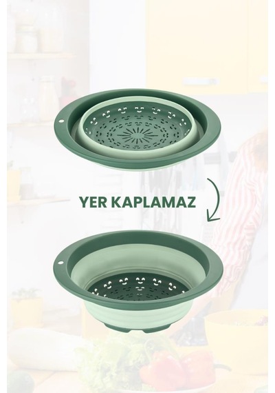 Katlanabilir Yuvarlak Süzgeç 6,5 Litre Yeşil