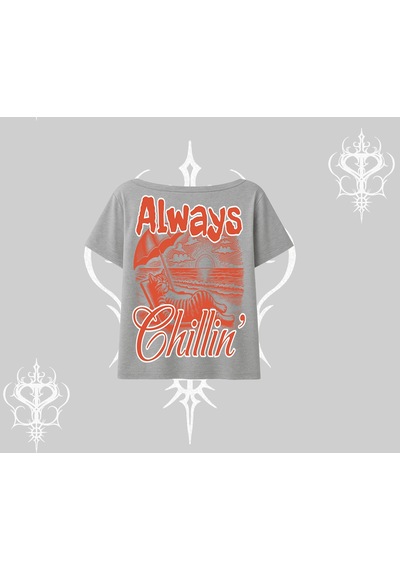 Tarzsokak Always Chillin Kedi Arka Baskılı Kayık Yaka Tshirt Gri