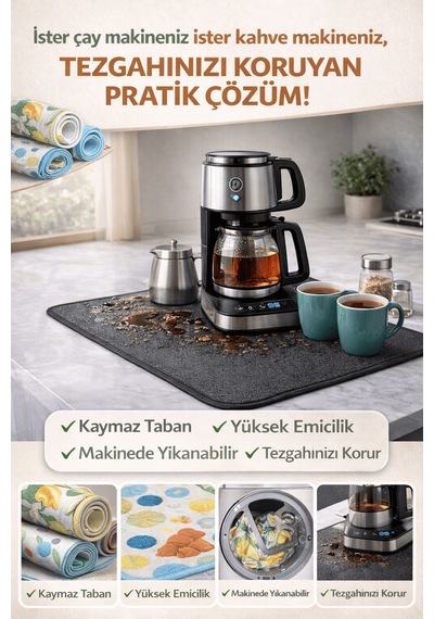Çay Matı Çay Makinesi % 100 Mikrofiber Altlığı Su Emici Tezgah Ko Çok Renkli