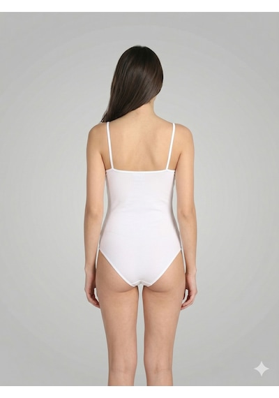 Nacar Store Kadın Pamuklu Likralı İp Askılı Likralı Kancalı Çıtçıtlı Body Zıbın Beyaz