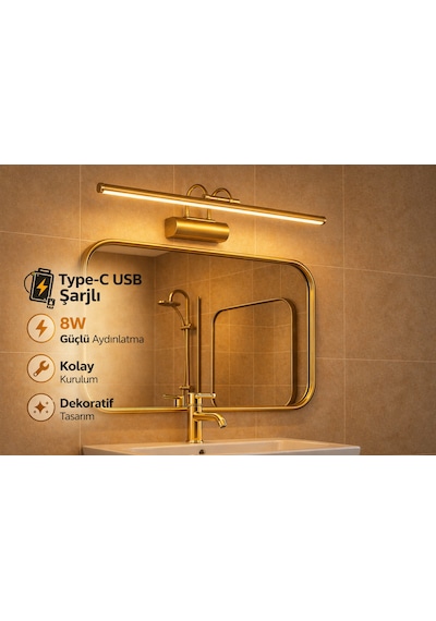 Sarjlı Led Flüt Resim Aplik 8w 3200k Gün Işığı 50cm Duvar Tipi Ayna/tablo Üstü Dekoratif Işık Ip20 Iç Mekan Kullanım Gold