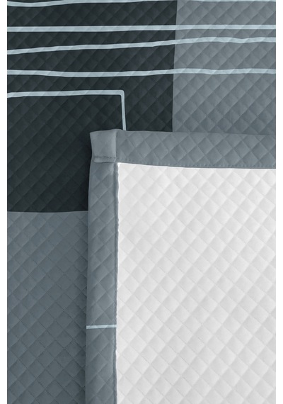 Geometrik Gri Genç Odası Tek Kişilik Pike Takımı - Modern Antrasit 160x220 Cm Kapitone Yatak Örtüsü Killi Ada Işıltısı