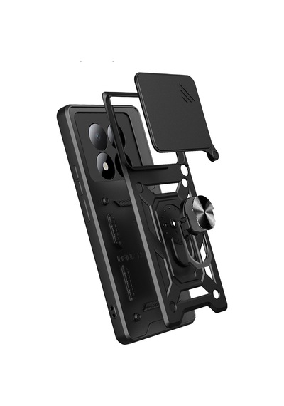 Maks Technology Redmi Note 15 Pro Kılıf Magnetik Standlı Kamera Korumalı Mkst Sürgülü Vega Kapak - Siyah
