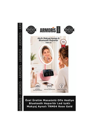 Özel Üretim Masaüstü Ofis Hediye Bluetooth Hoparlör Led Işıklı Makyaj Aynalı Trm04 Rose Gold
