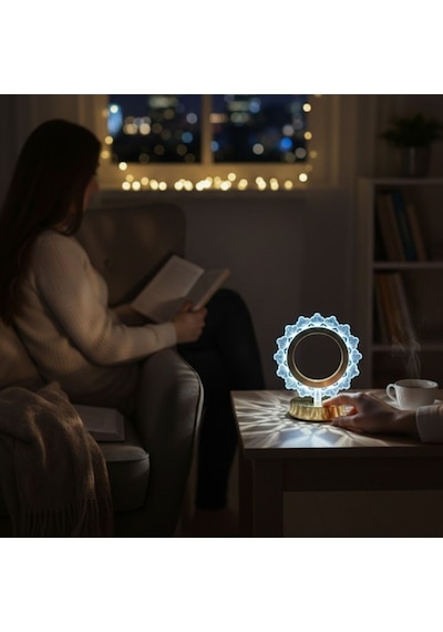 Güneş Şeklinde Kristal Led Masa Lambası Dokunmatik, 3 Renk Işık Modlu, Şarjlı Mini Dekoratif Gece Lambası 5570 Beyaz