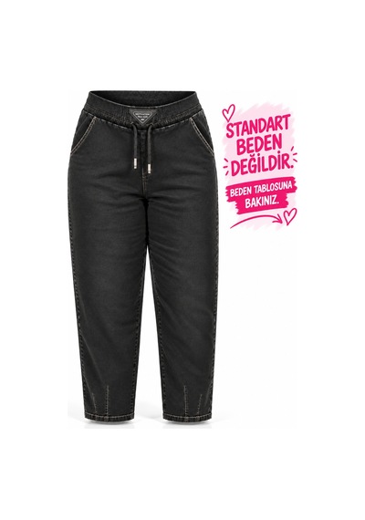 Motivation Motıvatıon Büyük Beden Kadın Yüksek Bel Geniş Lastikli Bağcıklı Cepli Pamuklu Likralı Denim Pantolon Siyah Motivation Motıvatıon Büyük Beden Kadın Yüksek Bel Geniş Lastikli Bağcıklı Cepli Pamuklu Likralı Denim Pantolon Siyah