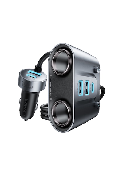 Essager 150w Çift Çakmaklık Çoğaltıcı Araç Şarj Adaptörü 3 Usb 2 Type-c 12-24v Araç Çakmaklık Çoğaltıcı