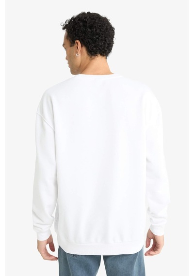 Defacto Boxy Fit Bisiklet Yaka Baskılı Sweatshirt E9331ax25auwt34 Beyaz
